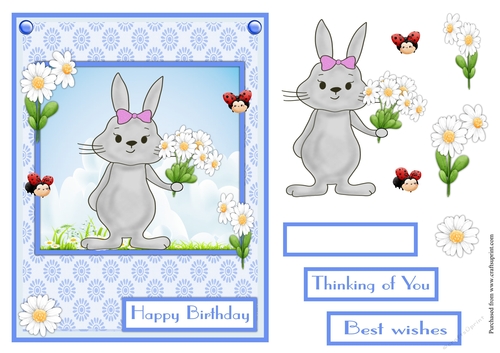 Spring Bunny with daisies flowers greeting card