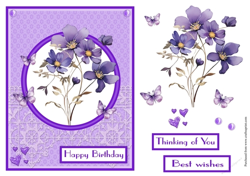 Wildflowers in lilac birthday greeting card