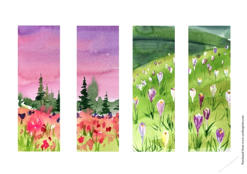 Watercolour landscape and flowers bookmarks