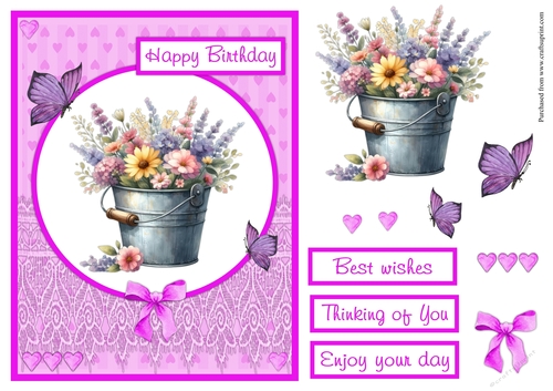 Bunch of flowers with lilac butterflies
