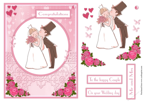 Cute Wedding couple with roses greeting card