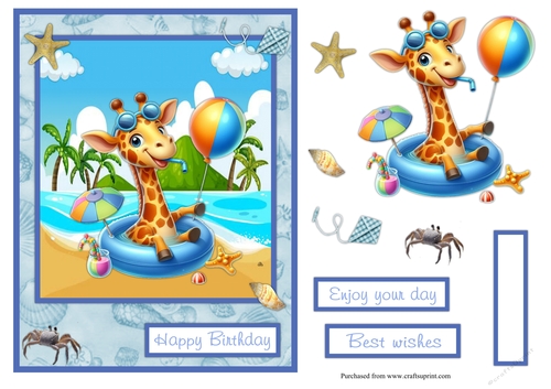 Giraffe at the sea birthday greeting card
