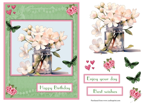 Cherry flowers in a jar greeting card