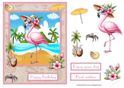 Flamingo at the seaside greeting card