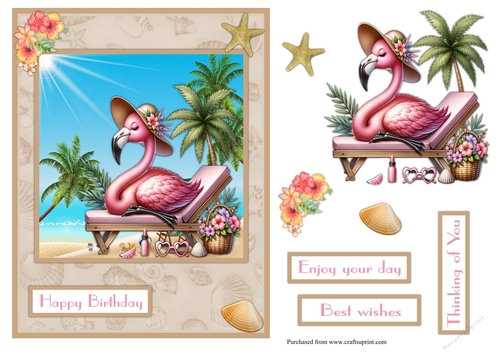 Flamingo on the sunchair greeting card