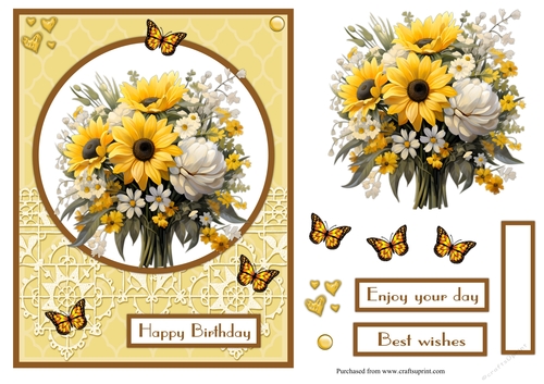 Sunflowers and white flowers greeting card