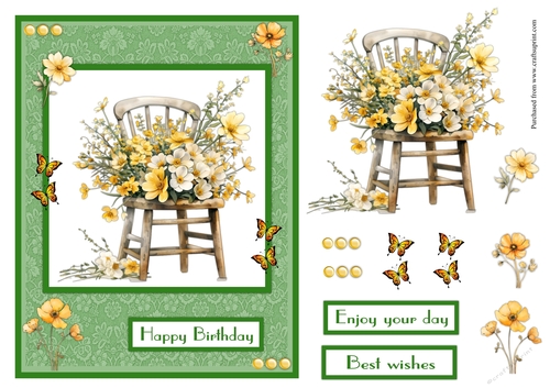 Chair with flowers greeting card