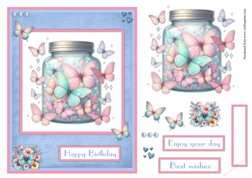 Butterflies in pink and pale blue greeting card
