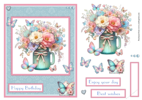 Butterflies and flowers in a vase greeting card
