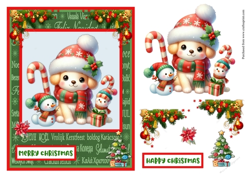Cute dog with Santa hat Christmas card