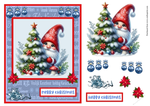 Gnome and Christmas tree greeting card