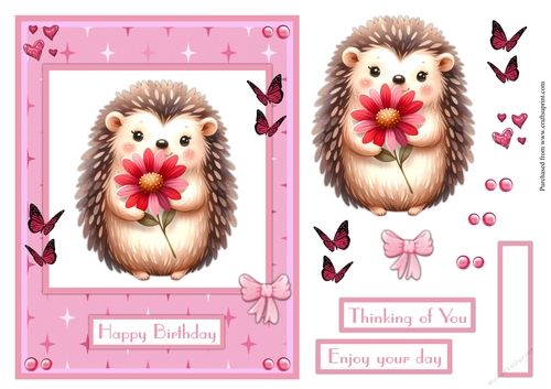 Super cute Hedgehog with flower greeting card