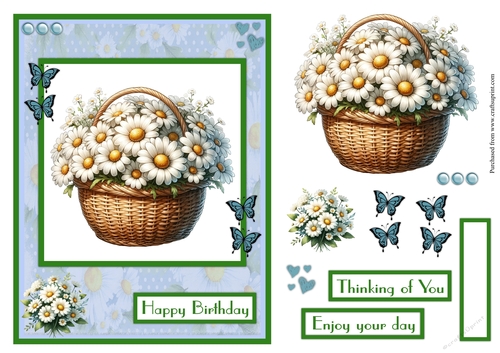 Daisies in a basket plus butterflies greeting card
