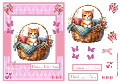 Beautiful cat in a basket greeting card