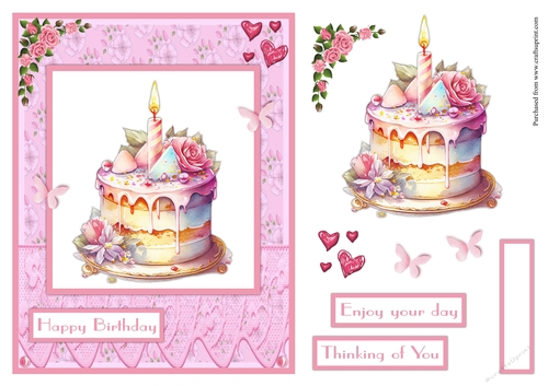 Birthday cake with flowers greeting card