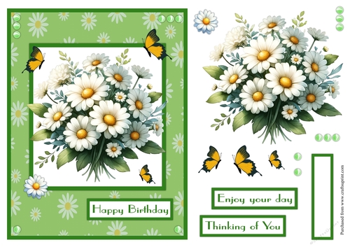 Daisies flowers and butterflies greeting card