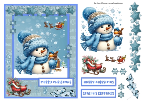 Snowman, little Red Robin and Santa Claus Christmas greeting card