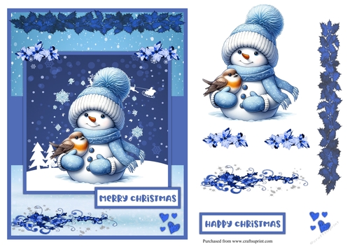Snowman, little robin and Santa Claus greeting card