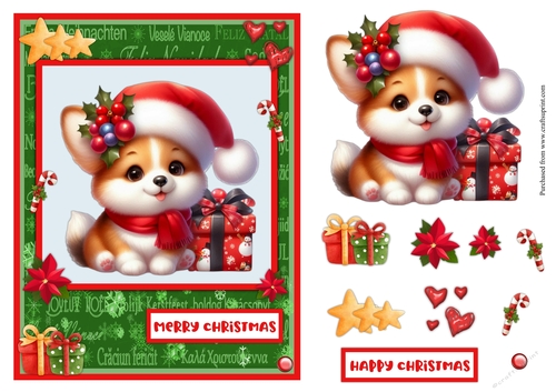 Dog with Santa hat Christmas greeting card
