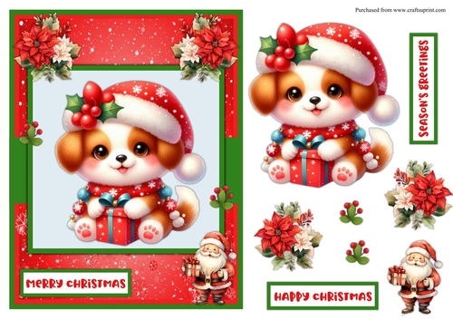 Sweet dog with gift Christmas greeting card