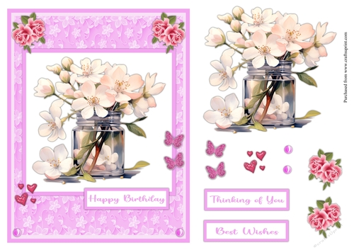 Peach flowers birthday greeting card