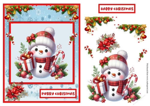 Snowman with gift Christmas greeting card