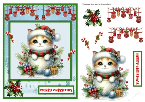 Cat in a cup Christmas greeting card