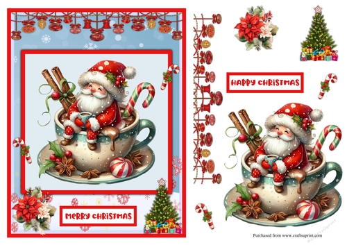 Santa Claus in a cup Chritsmas greeting card