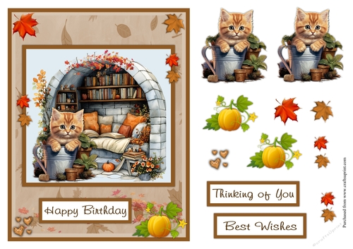 Cat in a vase in Fall greeting card