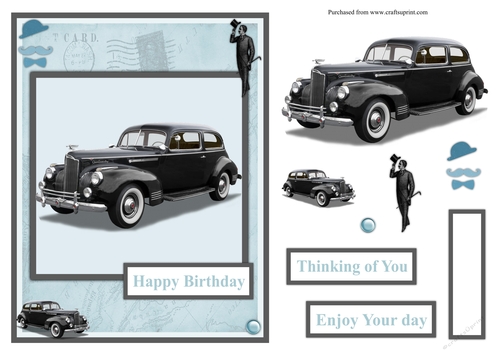 Birthday greeting card with vintage black car