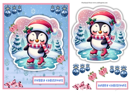Penguin skating on the ice greeting card