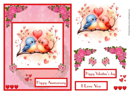 Anniversary or Valentines day greeting card with sweet birds