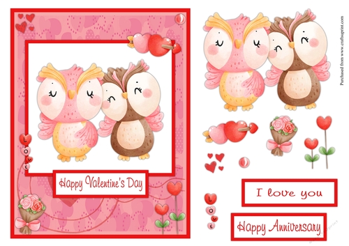 Owls Valentines day or Anniversary greeting card
