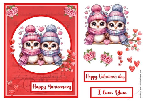 Owls anniversary, Valentines day and love occasions greeting card