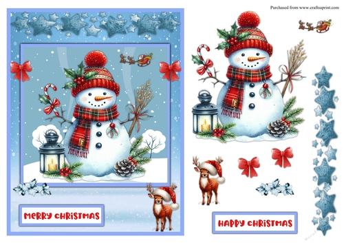 Snowman, Santa Claus and reindeer Christmas greeting card