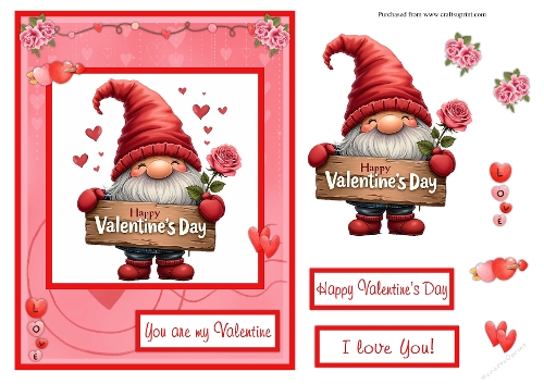 Gnome with rose Valentines day greeting card