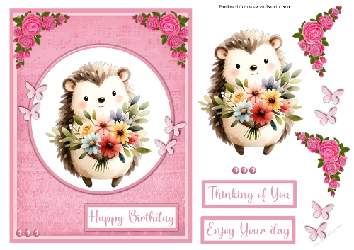 Hedgehog with daisies flowers greeting card
