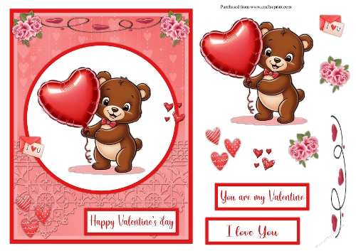 Bear with heart balloon love greeting card