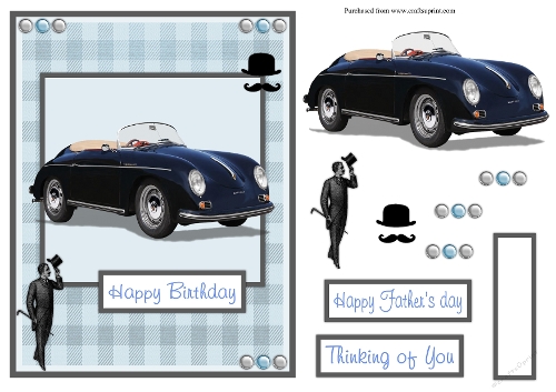 Blue Porsche male birthday greeting card