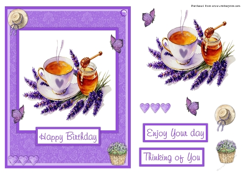 Honey and cup of tea birthday greeting card