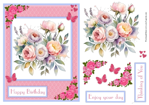 Watercolor flowers and butterflies greeting card