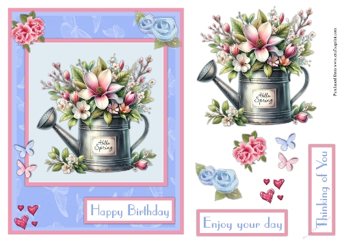 Watering can with flowers greeting card