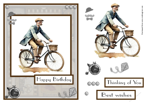Man on a bicycle in vintage style greeting card