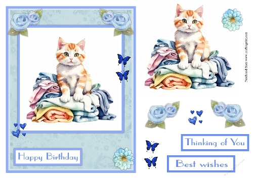 Cat on a pile of laundry greeting card