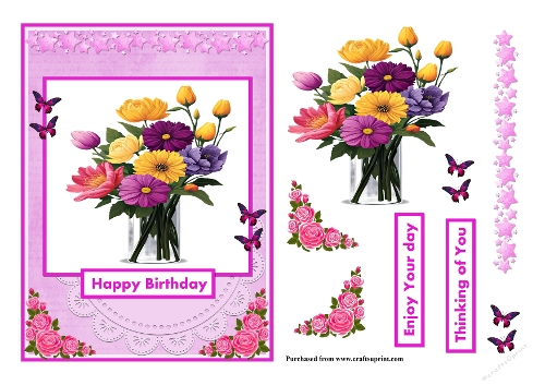Bunch of flowers in vase greeting card