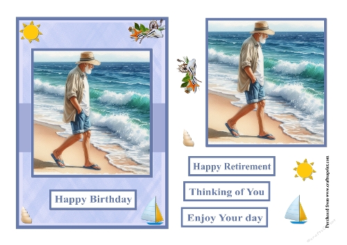 Man walking on the beach greeting card, birthday or retirement