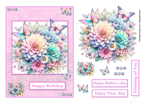 Butterflies and flowers greeting card for birthday or Mothers day