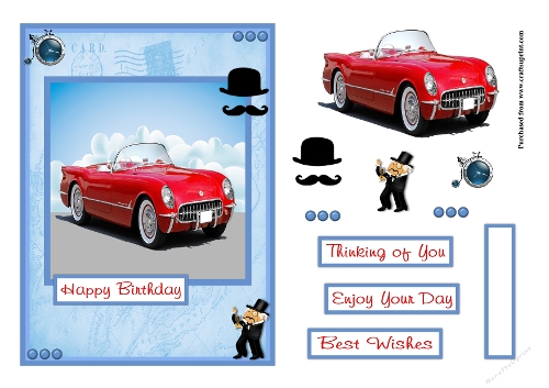Birthday male greeting card with red car