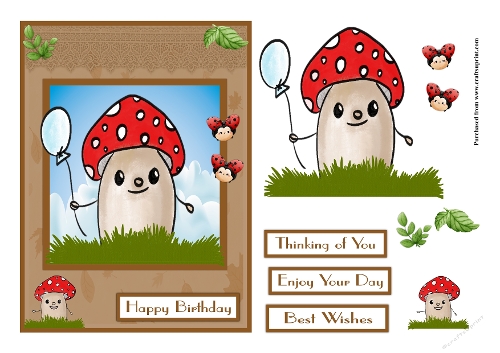 Mushroom with balloon greeting card