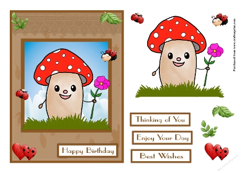 Mushroom with flower greeting card